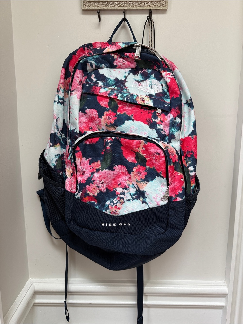The North Face Floral Navy, Pink & Light Blue Backpack